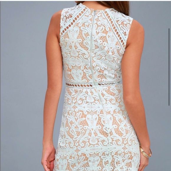 Lulus DREAM LIFE LIGHT BLUE LACE BODYCON DRESS size m medium nude - Picture 2 of 8